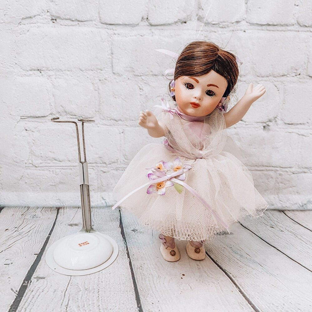 Vtg BRUJ 9 1980s Doll Bisque Porcelain Ballerina Tutu Kaiser Stand Brunette